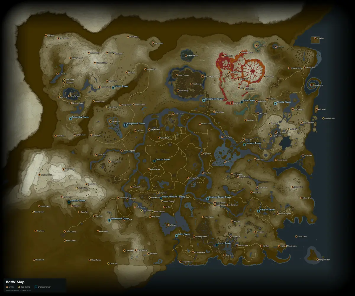 Shrines and towers labeled